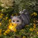 Solar Cat Statue with LED Lights & Butterfly - Outdoor Garden Decor for Patio, Lawn, Yard - Waterproof Cat Figurines, Housewarming Gardening Gifts for Women, Mom, Grandma