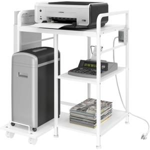 Sedegn Home Printer Stand with Charging Station, 24x18 Inches Stands for Large Printer, Printer Shredder Stand with Storage for Home Office, Table for Fax Machine/PC Tower (White)
