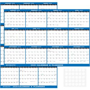 32" x 48" 2026 Wall Calendar Folded Wet & Dry Erase 12 Month Annual Yearly Wall Planner Vertical-Horizontal, Reversible