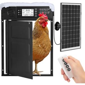 Automatic Chicken Coop Door Solar Powered, Cold Weather Electric Chicken Door Large Size Aluminum Door with Light Sensor & Timer with Power Off Emergency Mode Black