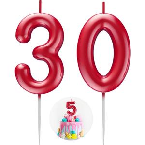 Red Number 30 Candle Happy Birthday 3D Number Candles for Birthday Cake Party Decoration Wedding Anniversary Celebration Supplies