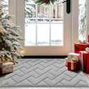 hicorfe Dirt Trapper Doormat,20"x31.5" Welcome Door mat,Non Slip Backing Washable Door Mats,Absorbent and Resistant LowProfile Entrance Inside Floor Mat for Front Back Door and Entryway(Light Grey)