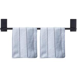 NearMoon Self Adhesive Bathroom Towel Bar- Stainless Steel Bath Wall Shelf Rack Hanging Towel Stick On Sticky Hanger Contemporary Style, NO Drilling (2 Pack, Matte Black, 24-Inch Towel Rack)