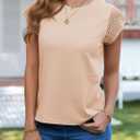 SHEWIN Womens Summer Tops Crewneck Short Sleeve T Shirts Casual Patchwork Hollow Out Loose Tank Top (Beige, L)