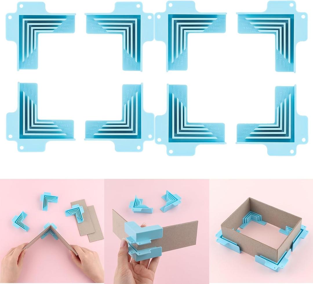 Briartw 8pcs Corner Guides for Chipboard Boxes,L-Shape Cardboard Box Corner Assembly Clamps for Box Making,Cartonnage Corner Holding Tool Work with 3 mm, 2 mm, 1.5 mm, and 1 mm Wide Chipboard,Blue