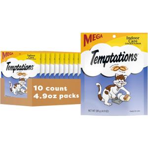 Temptations Indoor Care Crunchy and Soft Cat Treats Chicken Flavor, 4.9 oz. Pouch (Pack of 10)