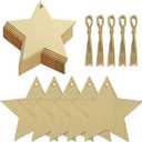obmwang 50 Pieces Natural Wooden Star Cutouts Unfinished Predrilled Wooden Star Embellishments with Natural Twine for Christmas, DIY Craft, Party Decoration