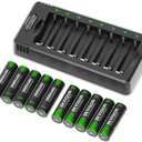 BEVIGOR Rechargeable AA Batteries with Charger, 10 Pack 2800mAh High Capacity Ni-MH Double A Batteries with Smart 8 Bay Smart Battery Charger, USB Fast Charging