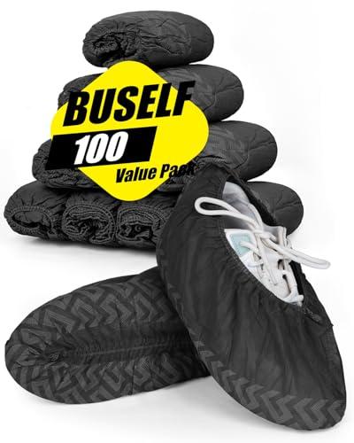 Buself X-Large 100 Count Shoe Covers Disposable Non-Slip, Premium Cloth Boot Covers, Slip-resistant, Durable, Breathable, Non-toxic, Recyclable, Stretchable Fits Up to Size 13 US Men - Black
