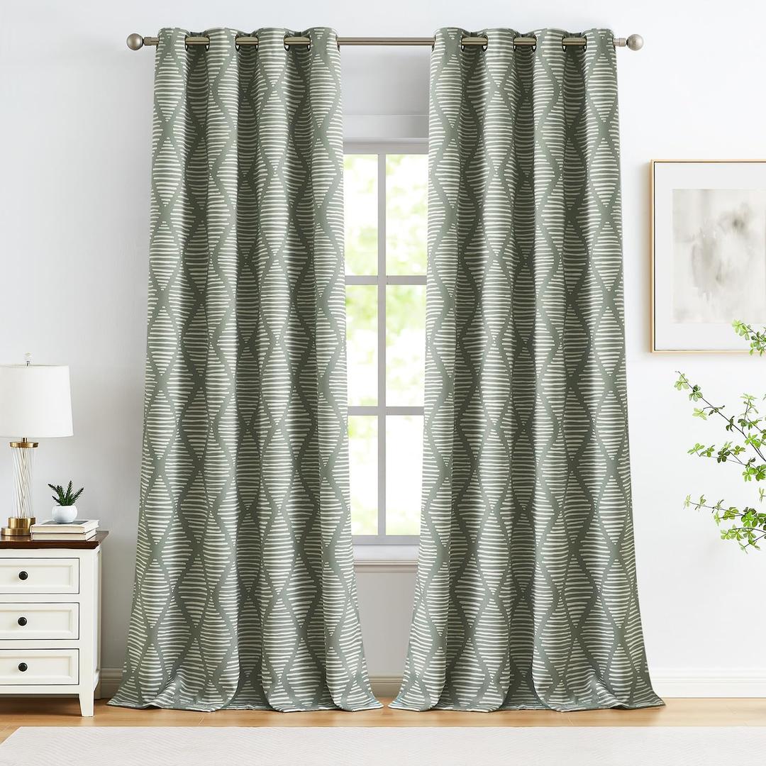 jinchan 95% Blackout Curtains 96 Inches Long Green Geometric Printed Curtains Thermal Insulated Pattern Bedroom Curtains Modern Grommet Top Window Curtain Set Drapes, 2 Panels Sage Green
