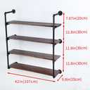 Industrial Pipe Shelving Wall Mounted,42in Rustic Metal Floating Shelves,Steampunk Real Wood Book Shelves,Wall Shelf Unit Bookshelf Hanging Wall Shelves,Farmhouse Kitchen Bar Shelving(4 Tier)