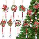 6 Pcs Christmas Diamond Art Kits Double Sided Cardinal Diamond Wind Chimes Art for Window Christmas Tree Decoration Cardinal Crystal Pendant Hanging Ornament Keychain for Adults DIY Crafts