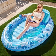 SLOOSH Inflatable Tanning Pool Lounger Float, 70" x 50" Pool Floats Adult with Pillow,Oval Suntan Tub Raft Floatie,Sunbathing Bed Lounge for Water Blow Up Kids Ball Pit Party Gifts