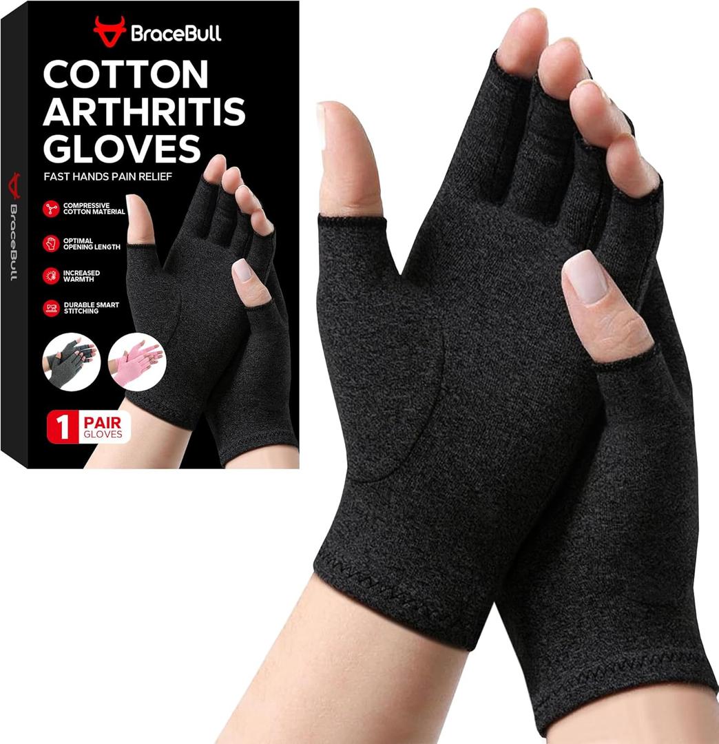 Fingerless Compression Gloves (1 Pair), Cotton Arthritis Gloves Women Men, Arthritis Pain Relief Gloves, Hand Compression Gloves Arthritis for Carpal Tunnel, Rheumatoid, Tendonitis, Black L
