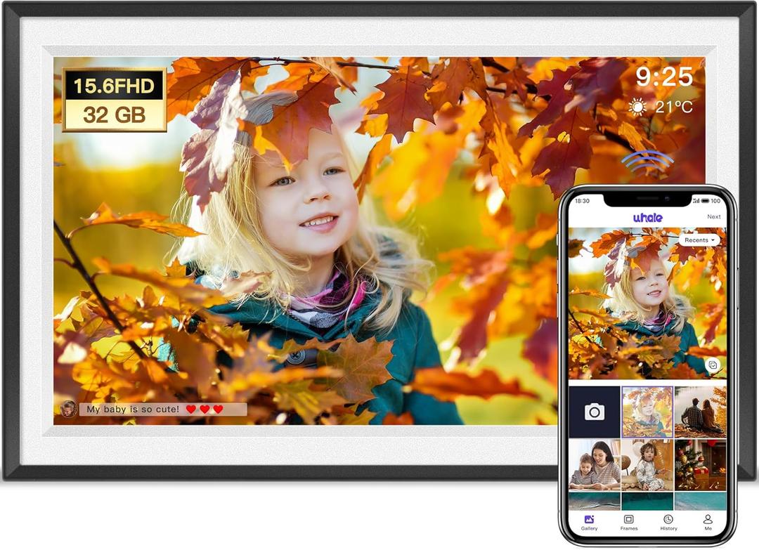 Digital Picture Frame, 15.6 Inch Large Digita Photo Frame WiFi, 1920 * 1080 FHD Touch Screen 32GB Storage Space,Wall-Mounted,Extra Digital Frame Using App Remotely Send Photos and Videos (Black)