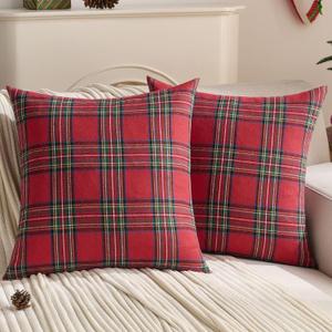 FUTEI Christmas Red Plaid Throw Pillow Covers 24x24 Inch Set of 2 Buffalo Check Holiday Decorative Euro Pillow Shams Farmhouse Home Decor for Couch Bed Living Room
