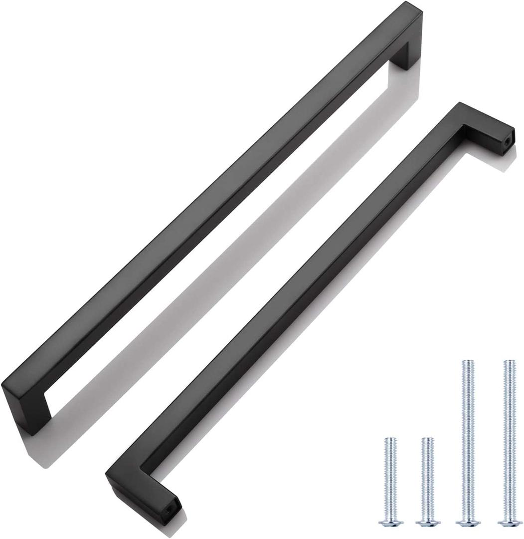 KNOBWELL 6 Pack 10" Cabinet Pulls Black, Stainless Steel Kitchen Cupboard Handles Dresser Drawer Pulls, Hole Spacing 10 Inch, Overall Length 10-1/2 Inch