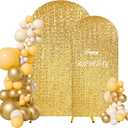 Set of 2 Sequin Wedding Arch Stand Cover 2-Sided Round Top Spandex Fitted Bling Arch Backdrop Cover Chiara Arch Stand Cover Birthday Party Baby Shower Wedding Arch Decor7.2FT, 6.6FT, Gold