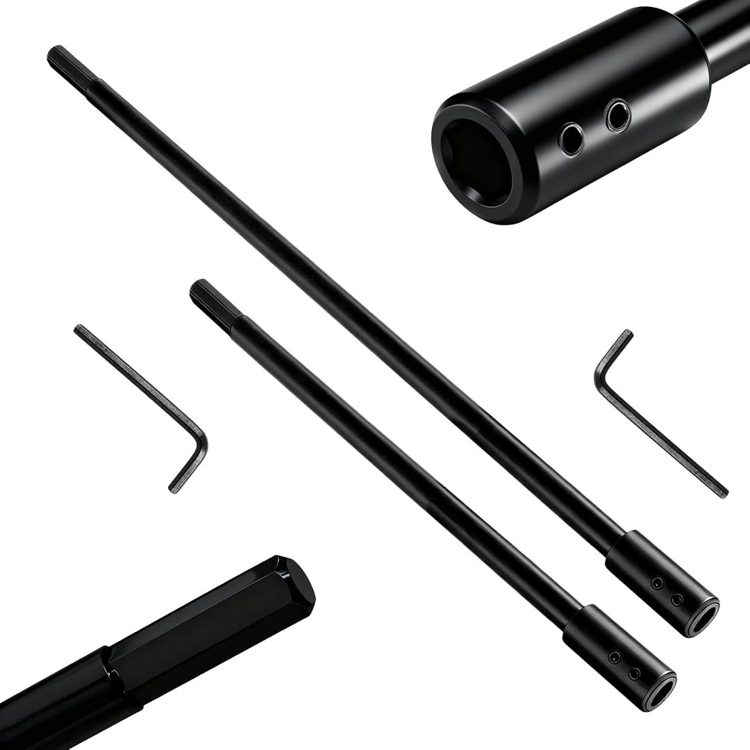 Drill Bit Extension Set, 18'' & 12'' Extension Bit Set for 3/8" Hex Shank, Forstner Bit Extension for 10.5" & 16.25" Drilling Depth, Hole Saw Extension with Hex Key for Cabinetry, Furniture Making