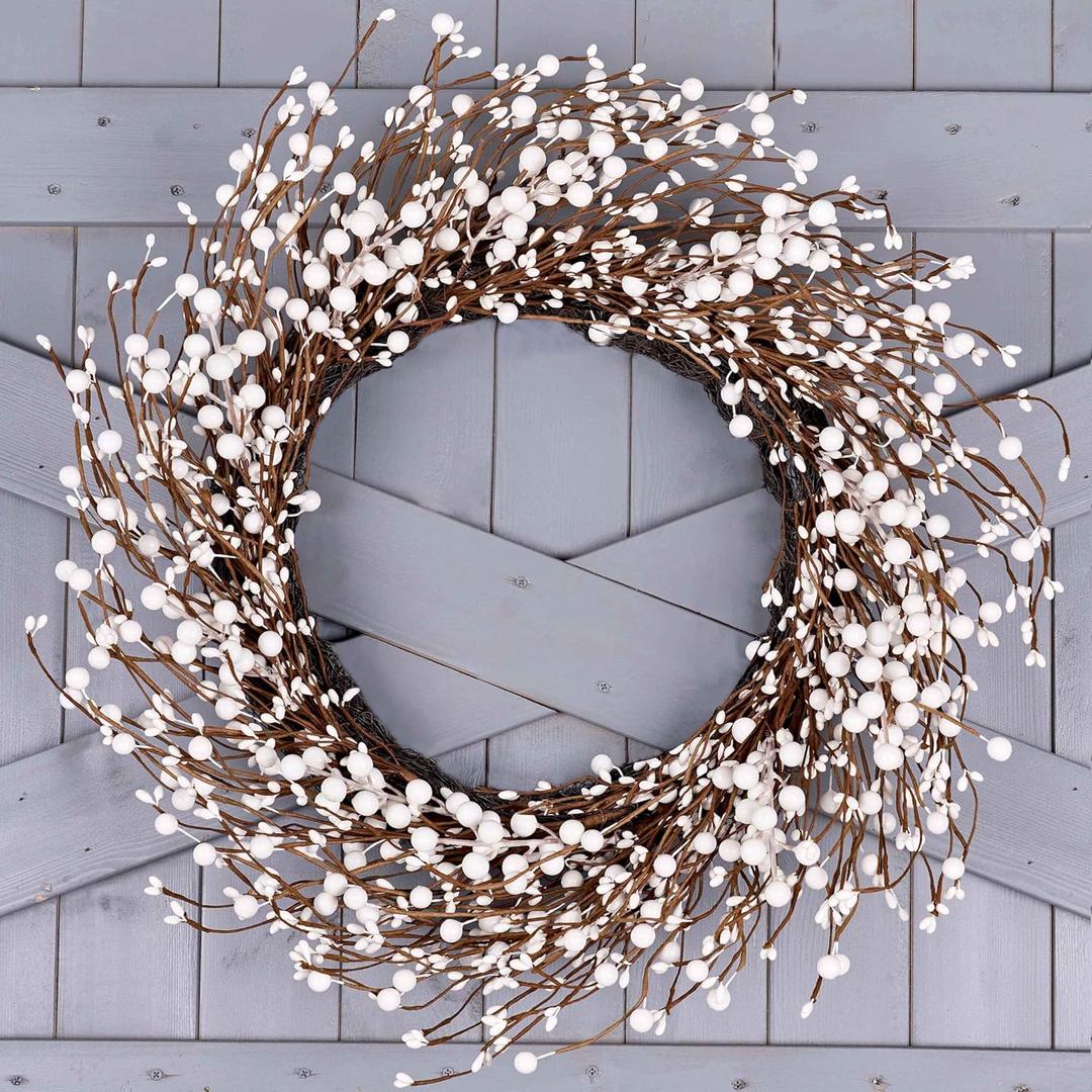 Artificial Winter Wreath 20 Inch Winter Wreaths for Front Door White Berry Wreath with White Berriesfor Christmas Holiday Indoor OutdoorWall Porch Window