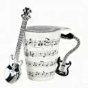 Guitar Novelty Mug Unique Musical Gift Ceramic Tea Coffee Cup with Cool Music Themed Lid and Spoon,Gifts for Guitar Players,Birthday Holiday Gift for Musician,Women,Men,Teacher,Black