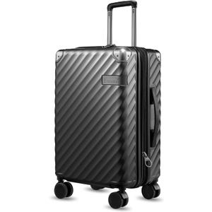 LUGGEX Luggage with Spinner Wheels, Polycarbonate Expandable Hard Shell Suitcase, Carry On 20 Inch, Black (Charcoal Metallic)