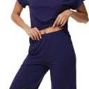 WiWi Woman Short Sleeve Top with Capris Pants Sets Soft Loose Pajamas Set Casual-Viscose from Bamboo, Navy, Medium