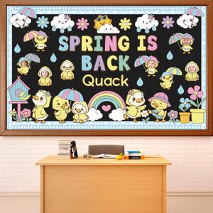Spring is Back Bulletin Board Set Quack Duck Classroom Decoration Spring Bulletin Board Ducks Rainbow Cloud Photo Craft Cutouts for School Classroom Back to School Door Chalkboard Wall Decor, 59.1 x 35.4 inches
