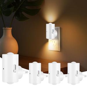 4 Pack Mini LED Night Light, Dimmable Plug-in Wall Light with Dusk to Dawn Auto On/Off, 180° Rotating Head, 3000K Soft White, 0-200 LM for Nursery, Hallway, Bathroom