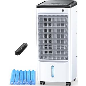 FANCOLE Windowless Portable Air Conditioners with 6 Ice Packs, 12H Smart Timer for Auto-off, 26Ft Remote, Top Fill Dual Tank, 3Speeds Evaporative Air Cooler, 70Auto Swing Swamp Cooler Air Conditioner