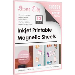 Stone City Printable Magnetic Sheets Make Refrigerator Photo Magnet Glossy Print Paper 12mil Thickness for Inkjet Printers 8.5x 11 Inches 12 Sheets