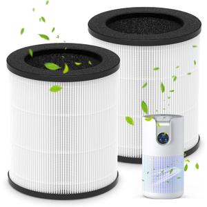 2 Pack M03 Replacement Filter Only Compatible with MOOKA M03 & B-D03 Air Purifier, Efficient Air Filter, 3-in-1 Pre-Filter, HEPA Filter, High-Efficiency Activated Carbon Filter Filtration System
