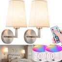 Wall Sconce Battery Operated Wall Light Fixure with Remote Control, Dimmable Battery Operated Wall Sconces Set of Two, Indoor Wireless Wall Mounted Lamp with Rechargable Bulb for Bedroom Living Room