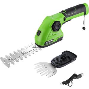 WORKPRO Cordless Grass Shear & Shrubbery Trimmer - 2 in 1 Handheld Hedge Trimmer 7.2V Electric Grass Cutter 2.0Ah Rechargeable Lithium-Ion Battery and USB Cable Included (Green)