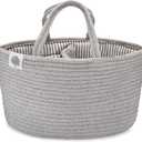 Parker Baby Rope Diaper Caddy Organizer - Nursery Storage Bin and Car Organizer for Diapers and Baby Wipes - Diaper Organizer for Baby Essentials, Baby Shower Gifts - Gray