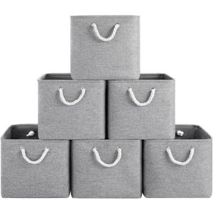 ECDYQXVU 13x13 Inch Cube Storage Bins with Reinforced Bottom Cardboard, 6 Pack Large Foldable Fabric Storage Cubes with Handles for Shelf, Closet, Laundry Organization (Grey)