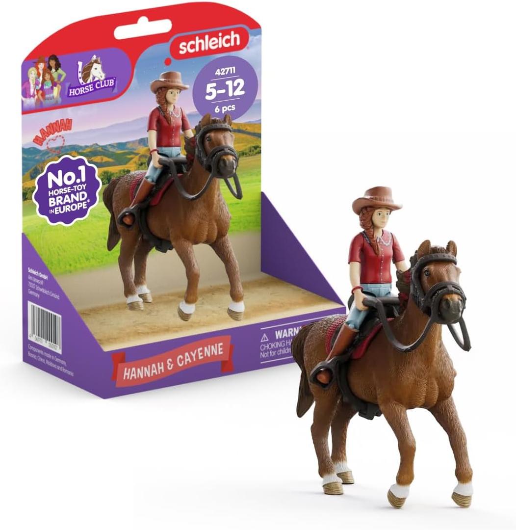 Schleich Horse Club - 6 PC Hannah and Cayenne Playset - with Western Rider Action Figure and Horse Figurine - Kids Ages 5+