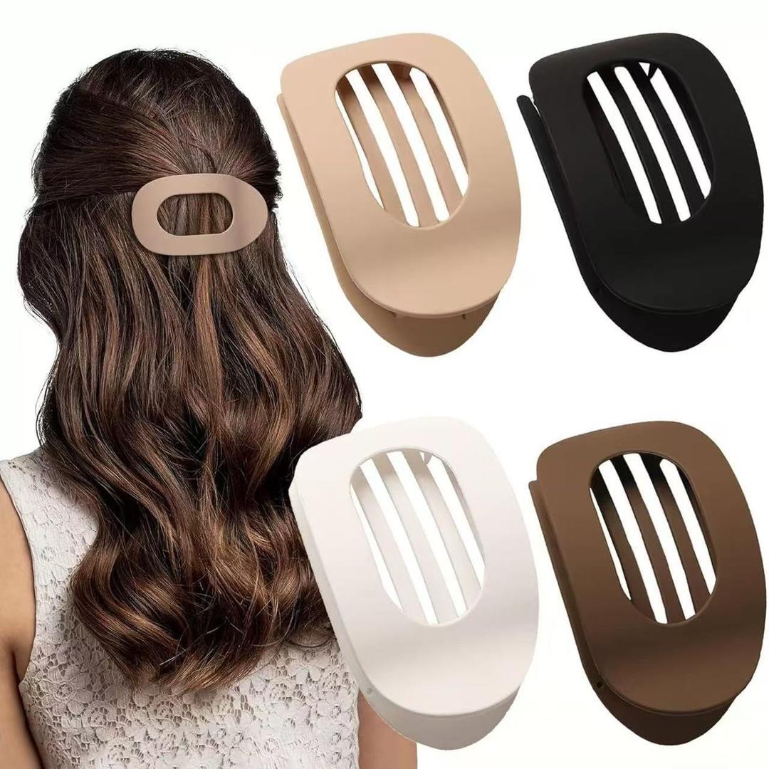 4 Pack Large Flat Hair Clips Oval Claw Clips for Women Thick Thin Hair Matte Solid Neutral Color Non Slip Strong Hold Barrettes Accessories for Women Girls (4 Pcs-C) 4 Pack Large Flat Hair Clips Oval Claw Clips for Women Thick Thin Hair Matte Solid Neutral Color Non Slip Strong Hold Barrettes Accessories for Women Girls (4 Pcs-C)