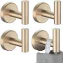 JQK Bathroom Towel Hook Champagne Bronze, Coat Robe Clothes Hook for Bathroom Wall Mounted (Pack of 4), SUS 304 Stainless Steel 0.8mm, TH100-CB-P4