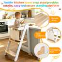 Toddler Learning Tower, Foldable Height Adjustable Wooden Kids Step Stool