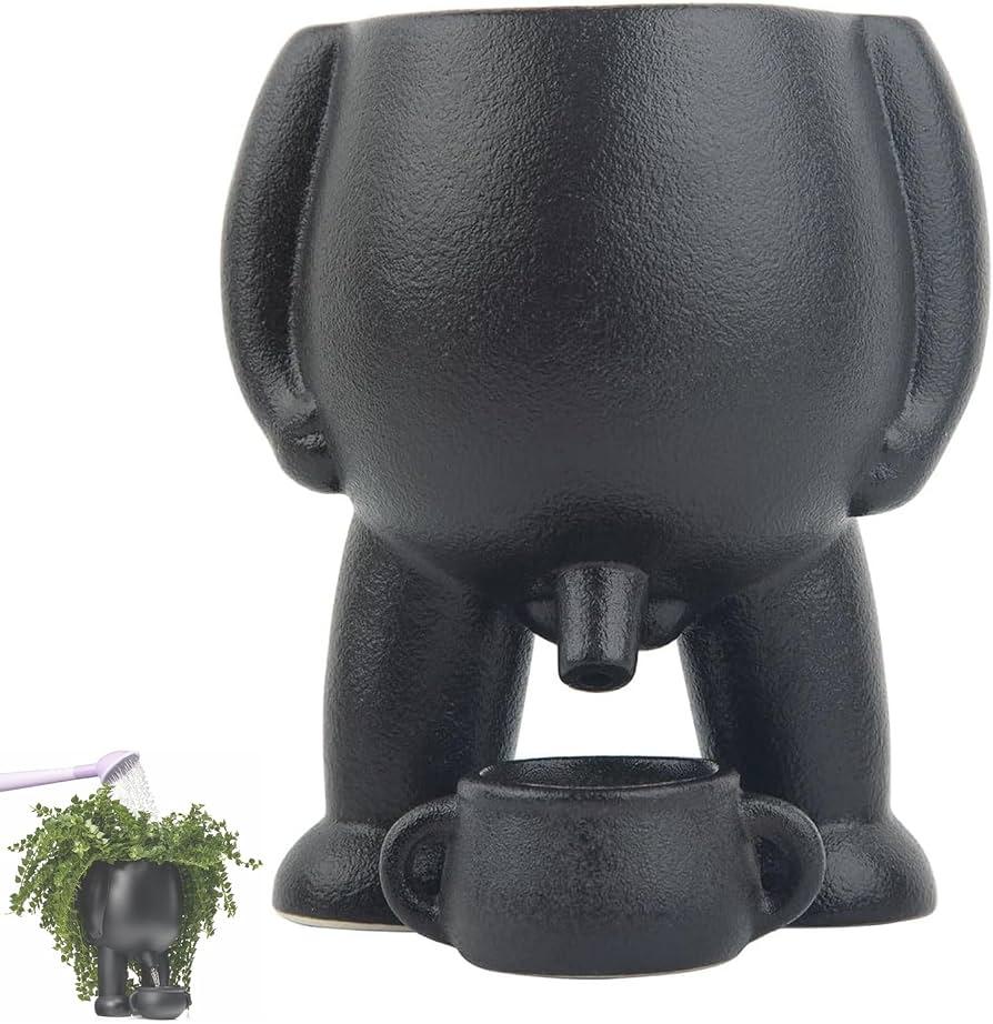Ceramic Funny Body Plant Pot, Penis Planter,Novelty Peeing Plant Pot with Drainage,Piss Pot, Stylish Planter for Indoor/Outdoor Succulent Plants, Gift for Father Friends and Family, 5.4 inches, Black
