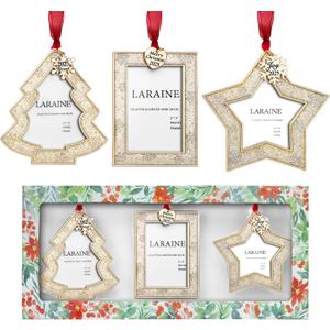 Laraine Christmas Tree Ornaments 3 Pieces  Decorative Hanging 2025 Star Pendant with Small Picture Frame Insert for Baby and Pet Holiday Keepsake Gift (Gold (2025))