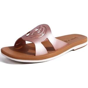 ONCAI Slides for Womens,Flat Dressy Square Toe Summer Beach Sandals for Woman with Comfortable Non-slip Rubber Soles Size 7.5