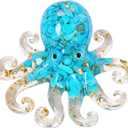 Octopus Decor Aquarium Turquoise Decorative Resin Glass with Natural Crystal Stone Marine Animals Fish Tank Ornaments Statue Healing Home Decor Ladies Gift 3.93"