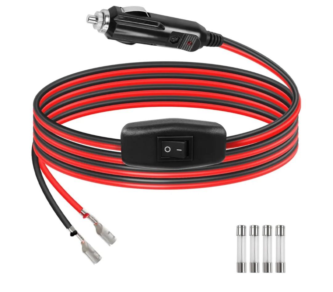 GELRHONR 12V Cigarette Lighter Male Plug with Leads & LED Light, Replacement Cigarette Lighter Male Plug to Bullet Female Terminal Extension Cable with Switch Button,15A Fuse (1M)
