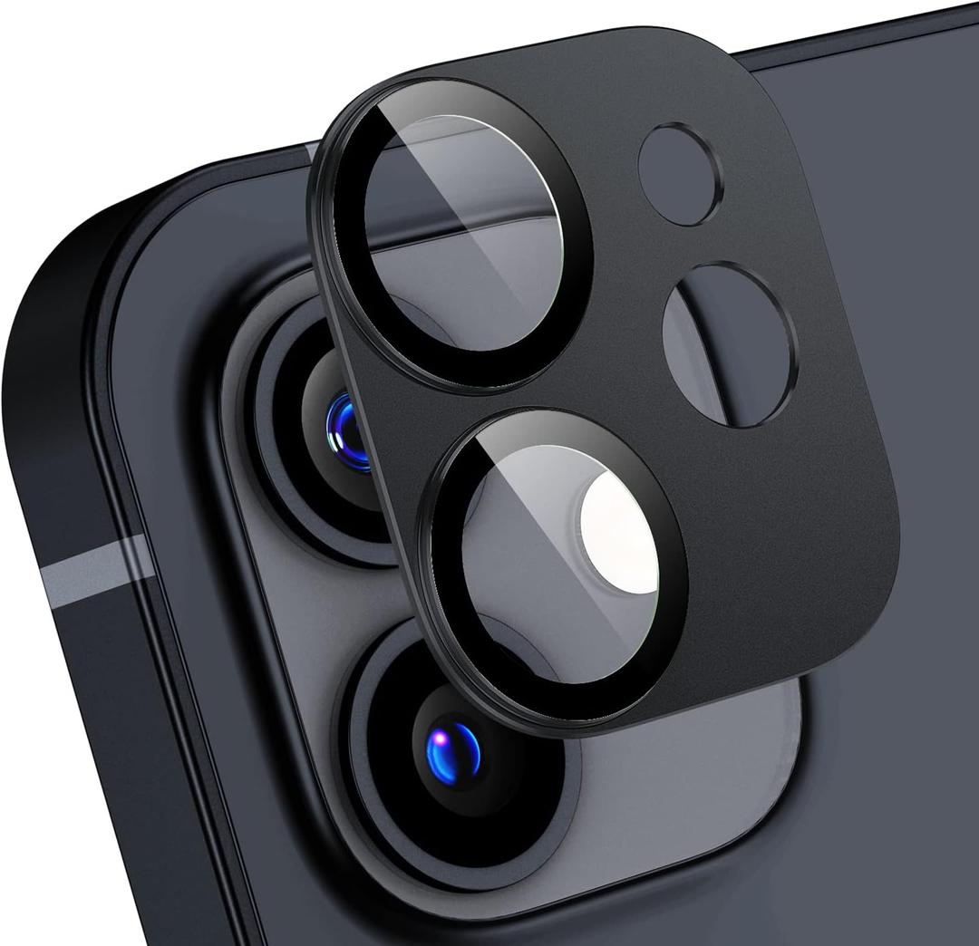 Korecase [ 2 Pack Camera Lens Protector for iPhone 12, Aluminum Metal Lens Film, 9H Hardness Tempered Glass Camera Screen Cover,Bubble Free,Strong Stickiness Case Friendly - Black