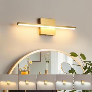 fengkiop Brushed Gold Vanity Light 16 Inch Modern Bathroom Light Fixtures 14W Wall Vanity Lamp Over Mirror, Dimmable 5CCT LED Wall Sconce for Bedroom Cabinets UL Certificated