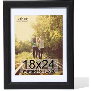KTKDE 18x24 Poster Frame Real Glass,Black Picture Frame Display Pictures 16x20 with Mat or 18x24 Without Mat, Modern Style Wood Composite Frame,Gallery Wall Frame Wooden ，best gift
