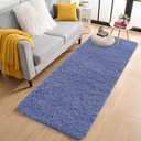 OLANLY 2x8 Machine Washable Runner Rugs for Hallway, Soft Fluffy Shaggy Bedside Rugs for Bedroom, Living Room, Indoor Floor Carpet for Kids Girls and Boys, Home Decor Aesthetic, Denim Blue