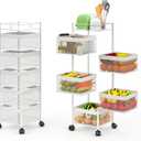 Fruit Basket for Kitchen No Assembly, Rotating Kitchen Storage Rack, Bathroom Shelf, Organizers and Storage Cart on Rolling Wheels Potato and Onion Storage Organizer (White, 5 Tier-Square)